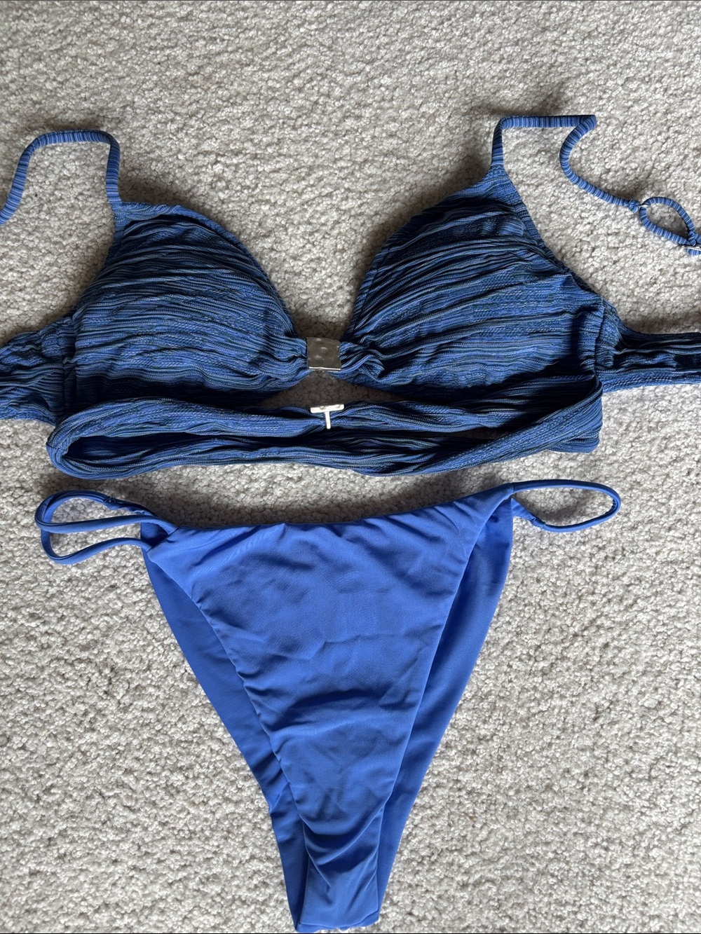 Textured Blue Two-Piece Bikini Set